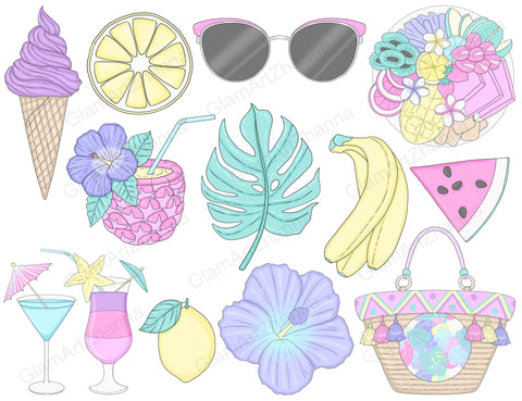 Beach Clip Art | Pastel Illustrations for Sublimation SVG GlamArtZhanna 