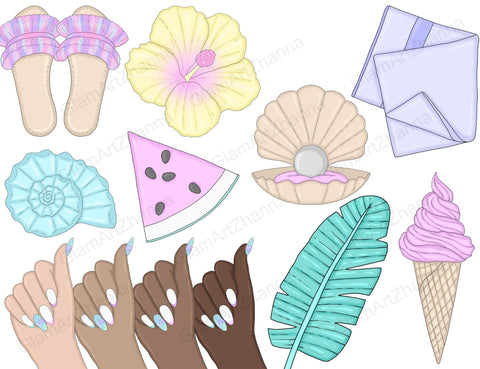 Beach Clip Art | Pastel Illustrations for Sublimation SVG GlamArtZhanna 