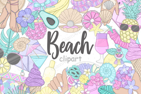 Beach Clip Art | Pastel Illustrations for Sublimation SVG GlamArtZhanna 