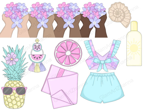 Beach Clip Art | Pastel Illustrations for Sublimation SVG GlamArtZhanna 