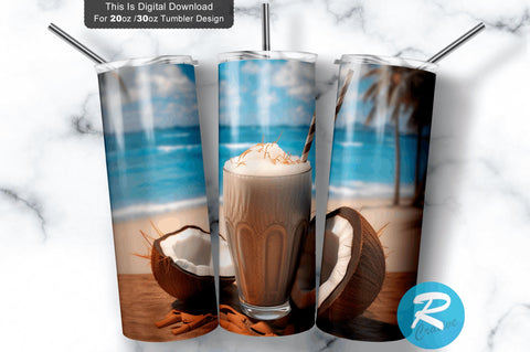Beach Coconut Drink 20 Oz / 30 Oz Tumbler PNG Sublimation Regulrcrative 
