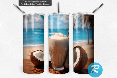Beach Coconut Drink 20 Oz / 30 Oz Tumbler PNG Sublimation Regulrcrative 