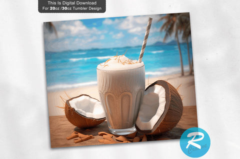Beach Coconut Drink 20 Oz / 30 Oz Tumbler PNG Sublimation Regulrcrative 