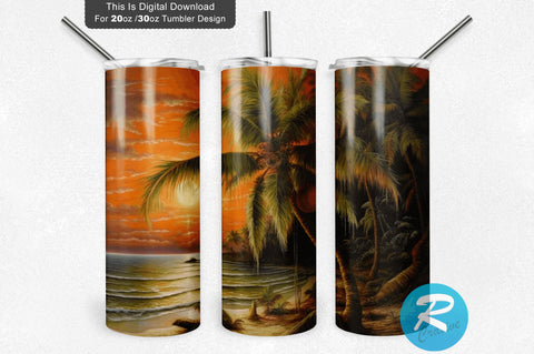 Beach Coconut Tree 20 Oz / 30 Oz Tumbler PNG Sublimation Regulrcrative 