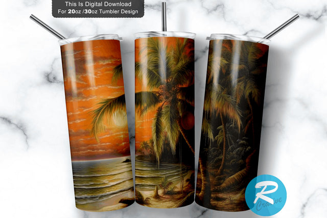 Beach Coconut Tree 20 Oz / 30 Oz Tumbler PNG Sublimation Regulrcrative 