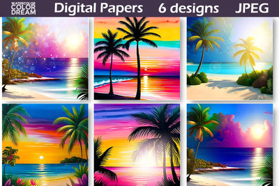 Beach Digital Paper | Beach Sunset digital paper Digital Pattern WatercolorColorDream 