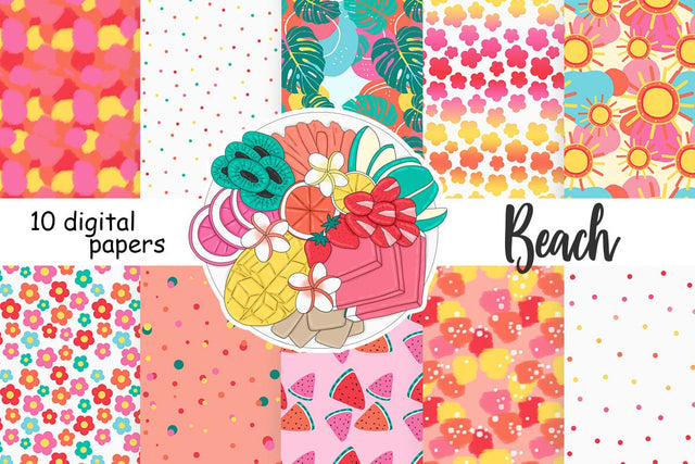 Beach Digital Paper | Flowers Tileable Pattern Digital Pattern GlamArtZhanna 