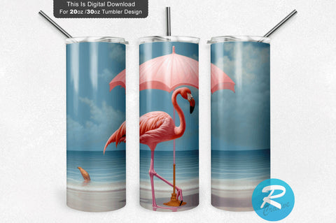 Beach Flamingo 20 Oz / 30 Oz Tumbler PNG Sublimation Regulrcrative 