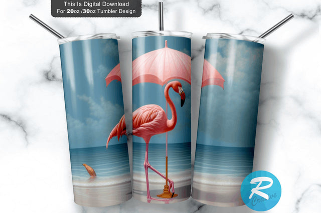 Beach Flamingo 20 Oz / 30 Oz Tumbler PNG Sublimation Regulrcrative 