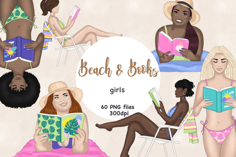 Beach Girl Clipart | Reading Clipart Bundle SVG GlamArtZhanna 