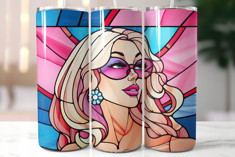 Beach Girl Wearing Pink Hat | Stained Glass Tumbler Design Sublimation Kseniia designer 