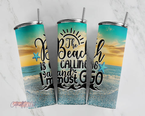 Beach Glitter 20oz Tumbler Design Template for Sublimation Straight & Tapered - Full Tumbler Wrap - PNG Digital Download Sublimation CaldwellArt 