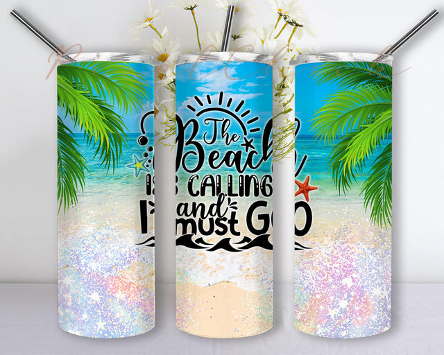 Beach Glitter 20oz Tumbler Design Template for Sublimation Straight & Tapered - Full Tumbler Wrap - PNG Digital Download Sublimation PixelChick 