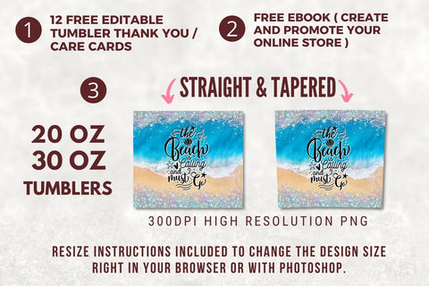 Beach Glitter 20oz Tumbler Design Template for Sublimation Straight & Tapered - Full Tumbler Wrap - PNG Digital Download Sublimation TumblersByPhill 