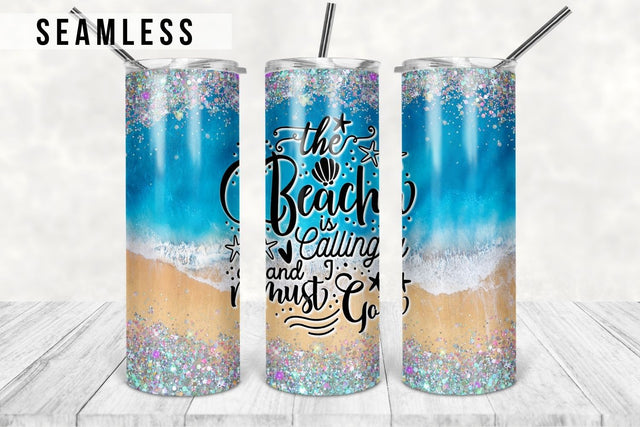 Beach Glitter 20oz Tumbler Design Template for Sublimation Straight & Tapered - Full Tumbler Wrap - PNG Digital Download Sublimation TumblersByPhill 