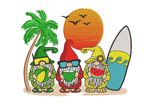 Beach gnomes embroidery designs, holiday embroidery designs, 3 sizes, Instant download Embroidery/Applique DESIGNS ArtEMByNatalia 