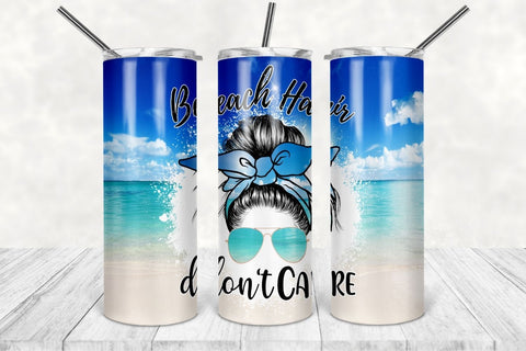 Beach Hair Don't Care 20oz Skinny Tumbler Beach Summer Ocean PNG Seamless Tumbler Sublimation Design Straight/Warped PNG Digital Download Sublimation TumblersByPhill 