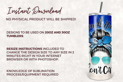 Beach Hair Don't Care 20oz Skinny Tumbler Beach Summer Ocean PNG Seamless Tumbler Sublimation Design Straight/Warped PNG Digital Download Sublimation TumblersByPhill 