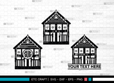 Beach Hut Monogram, Beach Huts Silhouette, Beach Huts SVG, Bamboo House Svg, Wooden House Svg, Home Svg, SB00013 SVG ETC Craft 