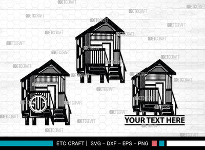 Beach Hut Monogram, Beach Huts Silhouette, Beach Huts SVG, Bamboo House Svg, Wooden House Svg, Home Svg, SB00013 SVG ETC Craft 