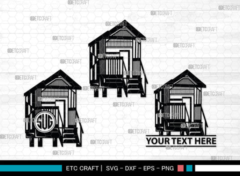 Beach Hut Monogram, Beach Huts Silhouette, Beach Huts SVG, Bamboo House Svg, Wooden House Svg, Home Svg, SB00013 SVG ETC Craft 