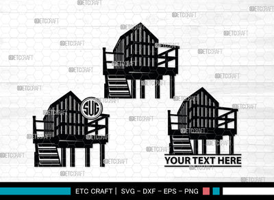Beach Hut Monogram, Beach Huts Silhouette, Beach Huts SVG, Bamboo House Svg, Wooden House Svg, Home Svg, SB00013 SVG ETC Craft 