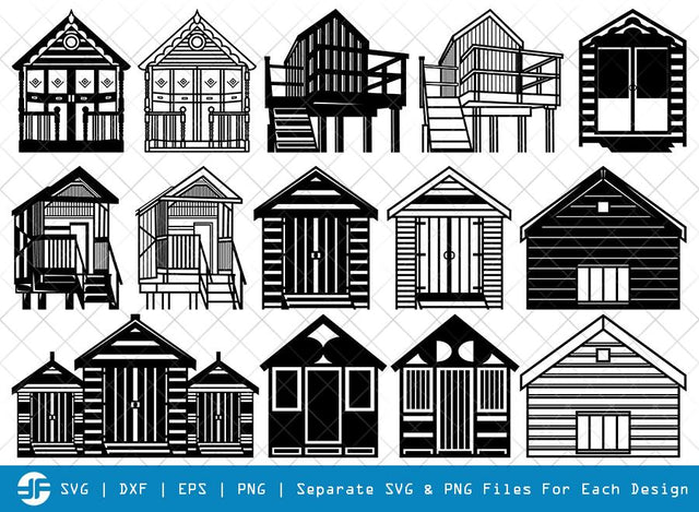 Beach Huts SVG Cut Files | Bamboo House Silhouette Bundle SVG ETC Craft 