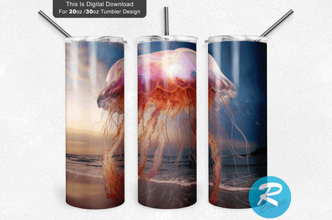 Beach Jellyfish 20 Oz / 30 Oz Tumbler PNG Sublimation Regulrcrative 