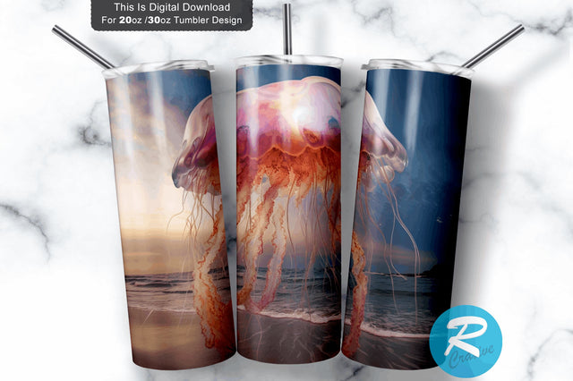 Beach Jellyfish 20 Oz / 30 Oz Tumbler PNG Sublimation Regulrcrative 
