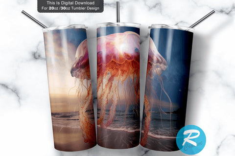 Beach Jellyfish 20 Oz / 30 Oz Tumbler PNG Sublimation Regulrcrative 