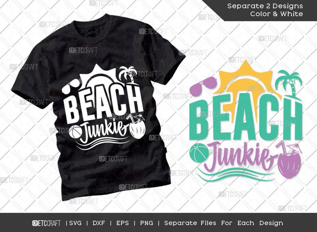Beach Junkie SVG Cut File | Summer Svg | Sun Svg | Palm Tree Svg | Sunglass Svg | Vacation Quotes | Summer T-shirt Design SVG ETC Craft 