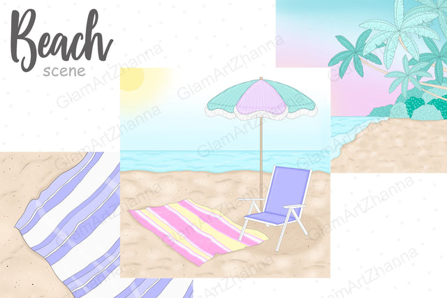 Beach Landscape Clipart | Pastel Summer Illustration SVG GlamArtZhanna 
