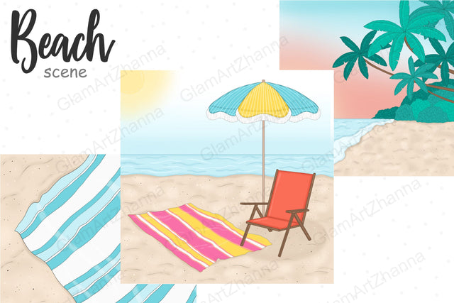Beach Landscape Clipart | Sandy Seashore Illustration SVG GlamArtZhanna 