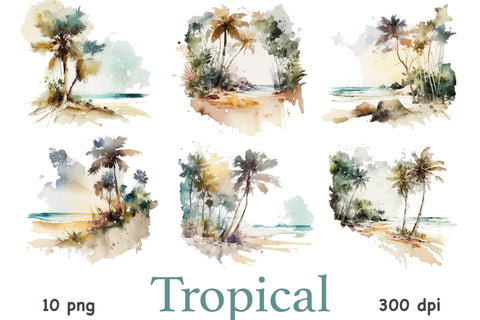 Beach Landscape Clipart | Summer Paradise Backgrounds SVG GlamArtZhanna 