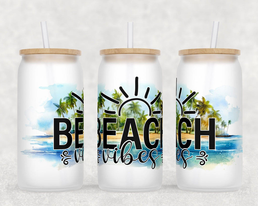 Beach Libbey Glass Can Wraps, 16 Oz Glass Can Sublimation Designs ...