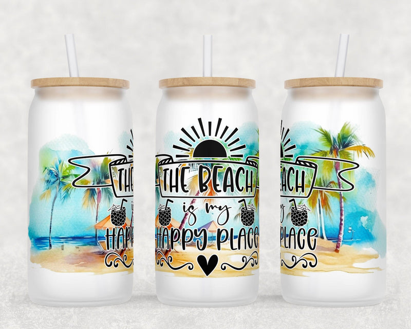 Beach Libbey Glass Can Wraps, 16 Oz Glass Can Sublimation Designs ...