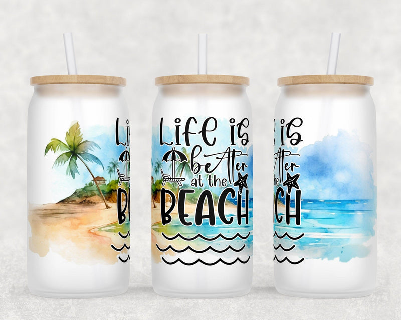 Beach Libbey Glass Can Wraps, 16 Oz Glass Can Sublimation Designs ...