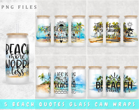 Beach Libbey Glass Can Wraps, 16 Oz Glass Can Sublimation Designs, Beach Glass Can PNG Files, Beach Quotes Glass Can Wraps Sublimation HappyDesignStudio 