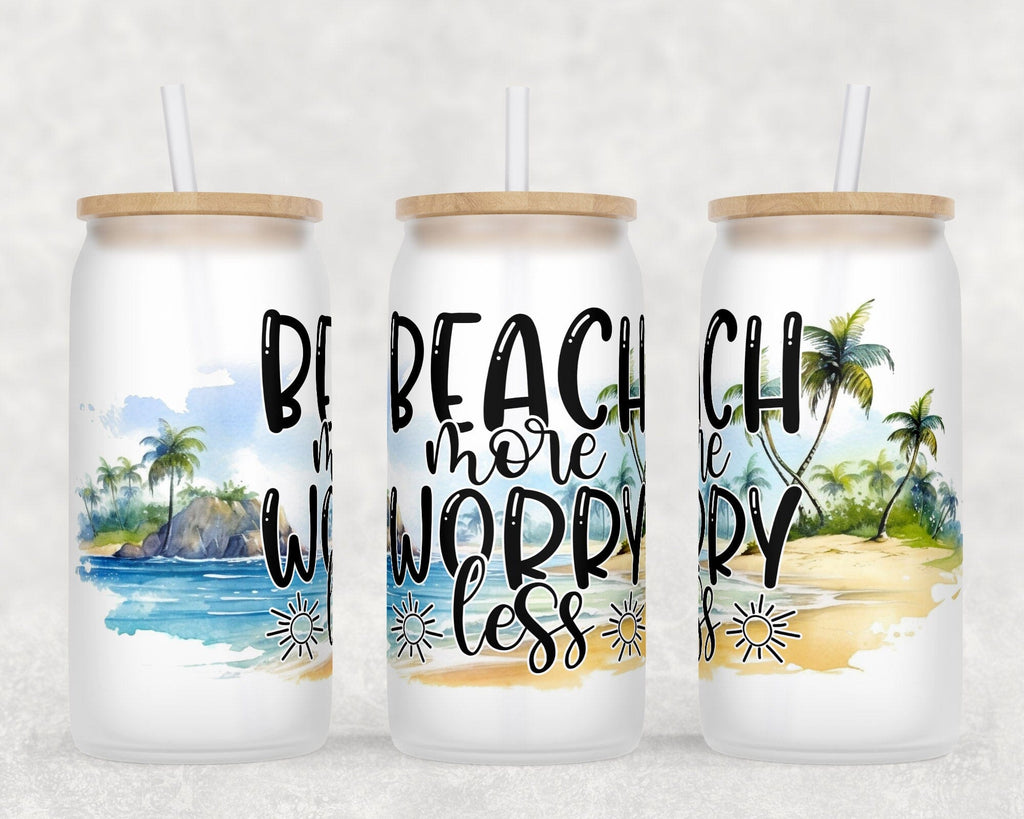 Beach Libbey Glass Can Wraps, 16 Oz Glass Can Sublimation Designs ...