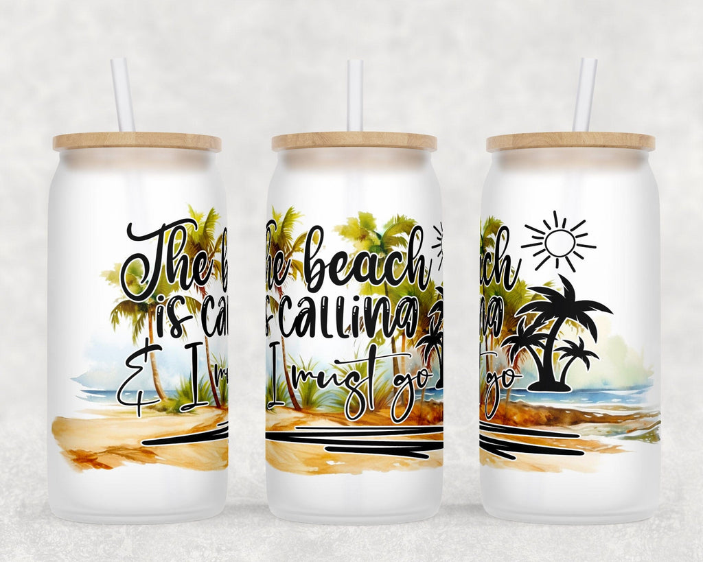 Beach Libbey Glass Can Wraps, 16 Oz Glass Can Sublimation Designs ...