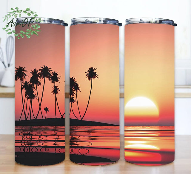 Beach Life 20oz Skinny Tumbler Png, Ocean Beach Sunset Tumbler, Sunset Beach Scene Tumbler, Beach Vacation, Tropical Vacation Tumbler Sublimation AdriOP 