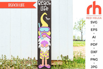 Beach Life SVG, Porch Board Cut File, Gnome with Starfish Silhouette, Layered Welcome Sign DXF SVG RedHelgaArt 