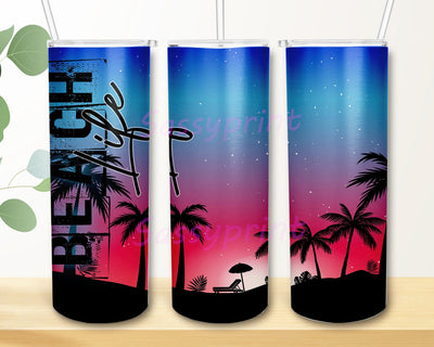 Beach Life Tumbler 20oz Skinny Tumbler Png, Beach Tumbler Wrap, Beach Sunset Png, Seamless Design, Beach Summer Ocean Tumbler Sublimation sassyprint 