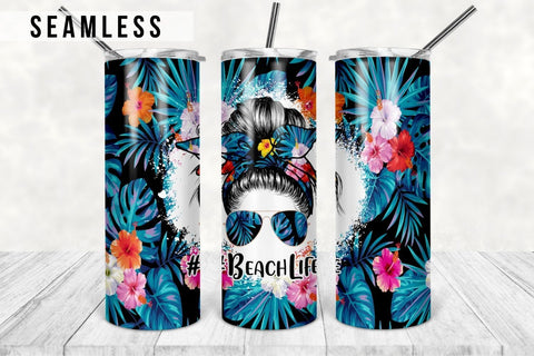 Beach Life Tumbler Designs Png 20oz Skinny Tapered & Straight Seamless Tumbler Sublimation, Messy Bun Tumbler Sublimation TumblersByPhill 
