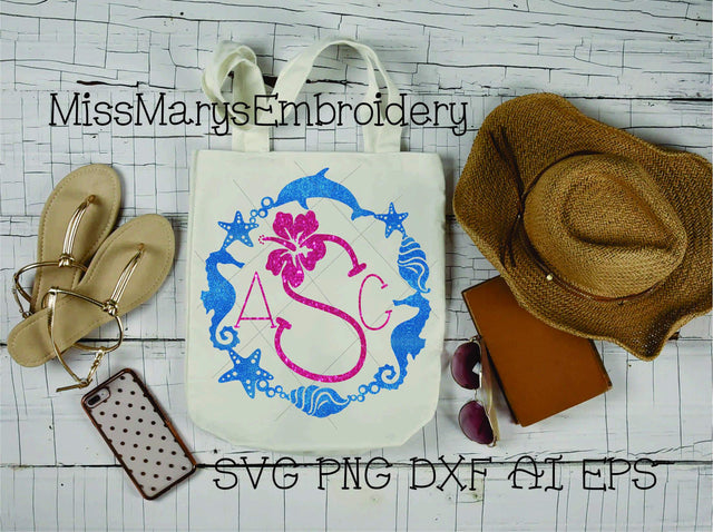 Beach Monogram Frame SVG MissMarysEmbroidery 