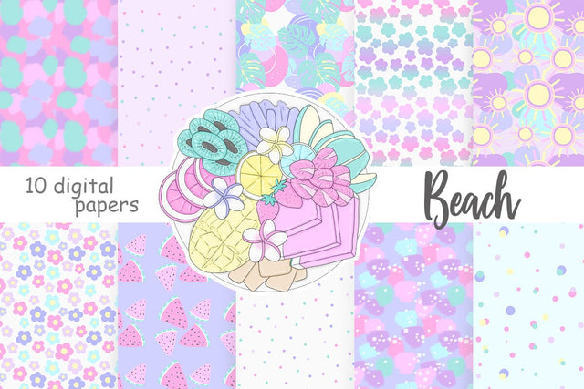 Beach Pattern Bundle | Pastel Background Set Digital Pattern GlamArtZhanna 