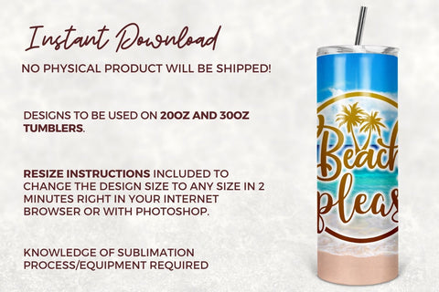 Beach Please 20oz Skinny Tumbler Beach Summer Ocean PNG Seamless Tumbler Sublimation Design Straight/Warped PNG Digital Download Sublimation TumblersByPhill 