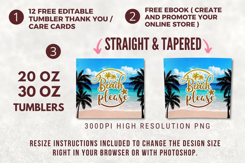Beach Please 20oz Skinny Tumbler Beach Summer Ocean PNG Seamless Tumbler Sublimation Design Straight/Warped PNG Digital Download Sublimation TumblersByPhill 