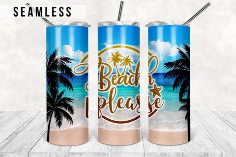 Beach Please 20oz Skinny Tumbler Beach Summer Ocean PNG Seamless Tumbler Sublimation Design Straight/Warped PNG Digital Download Sublimation TumblersByPhill 