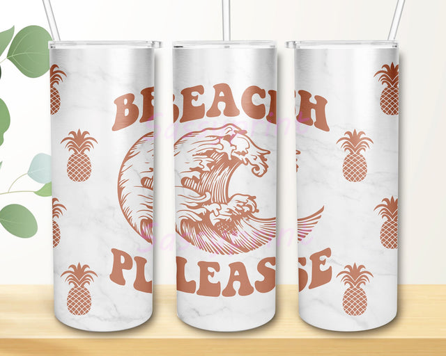 Beach Please Tumbler, Summer Tumbler, Boho Tumbler PNG, Beach Life, 20oz Skinny Tumbler Sublimation Full Wrap Png Download Sublimation sassyprint 